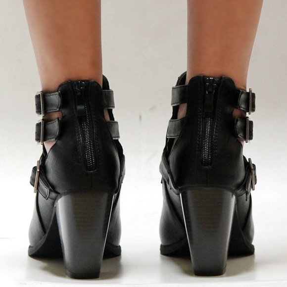 New Black Western Ankle Booties Block Heel Boots - Picture 4 of 4